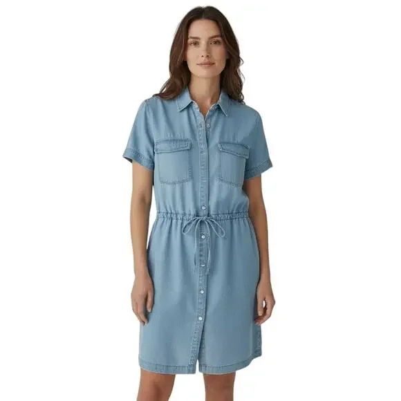 ANTHROPOLOGIE CLOTH & STONE Women’s Vintage Lightwash Chambray Dress - Picture 1 of 5
